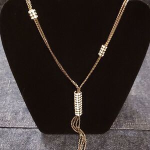 PARKLANE crystal encrusted pendant tassel necklace hematite